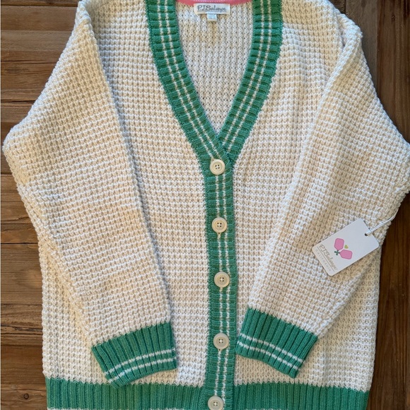 P.J. Salvage Sweaters - P.J. Salvage Cream Knit Cardigan with Green Trim - Women's Sweater BNWT Sz. XS